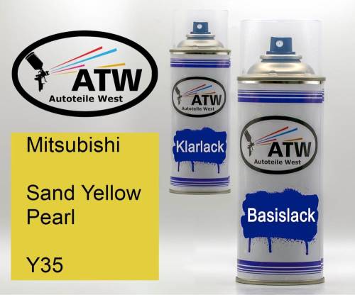 Mitsubishi, Sand Yellow Pearl, Y35: 400ml Sprühdose + 400ml Klarlack - Set, von ATW Autoteile West.